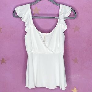 Chocolate White Flutter Sleeve Cross Front Boho Feminine Blouse Woman’s Small